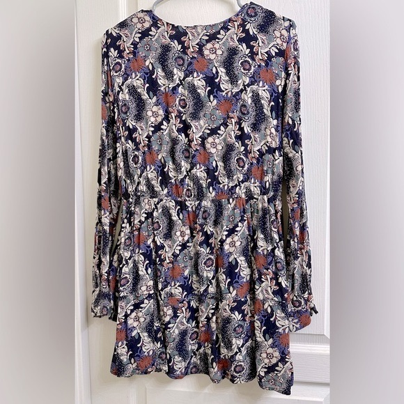 Free People Long Sleeve Stealing Fire V-neck Button Loop Bodice A-line Dress - Picture 6 of 12